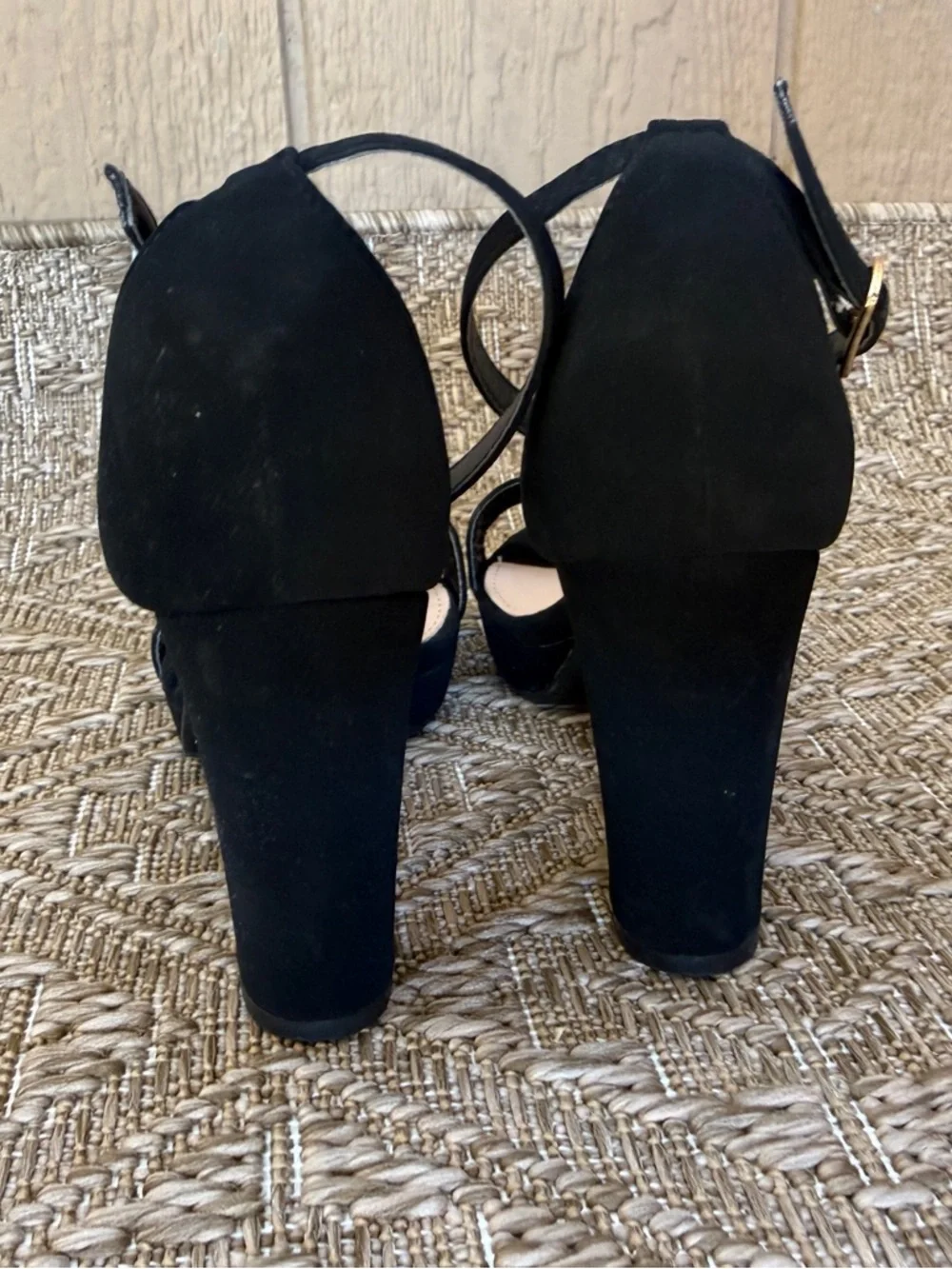 TOP Moda Black Suede Ankle-Strap Block Heel Sandals size 6 - Picture 7 of 8
